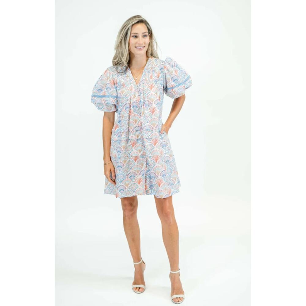 VICTORIA DUNN - Camille Dress - Sand Dollar, Blue Orange, Medium 189$ NWT